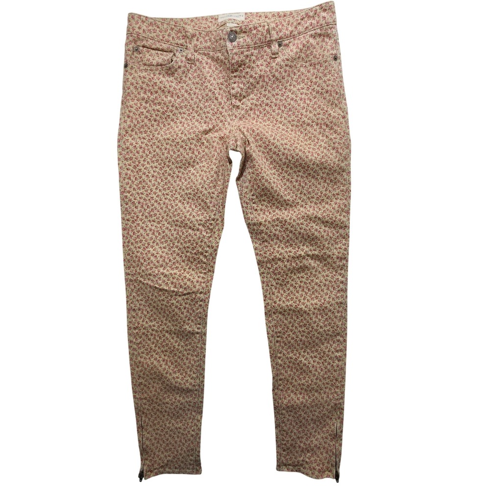 Ralph Lauren Denim & Supply Floral Skinny Jeans Tan Pink Ankle Zip Size 30